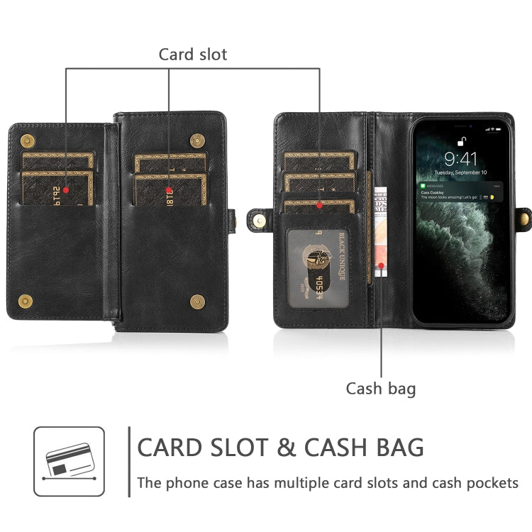 For iPhone 12 Pro Max Multiple Card Slots Detachable Magnetic Horizontal Flip Leather Case with Card Slots & Holder & Wallet(Black) - iPhone 12 Pro Max Cases by buy2fix | Online Shopping UK | buy2fix