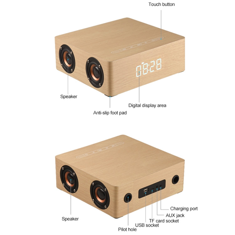 Q5C Multifunctional Wooden Touch Clock Display Bluetooth Speaker, Support TF Card & U Disk & 3.5mm AUX(Walnut) - Desktop Speaker by buy2fix | Online Shopping UK | buy2fix