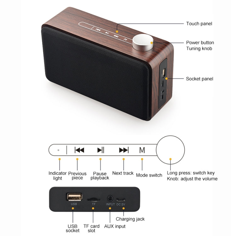 W5A Subwoofer Fabric Wooden Touch Bluetooth Speaker, Support TF Card & U Disk & 3.5mm AUX(Yellow Wood) - Desktop Speaker by buy2fix | Online Shopping UK | buy2fix