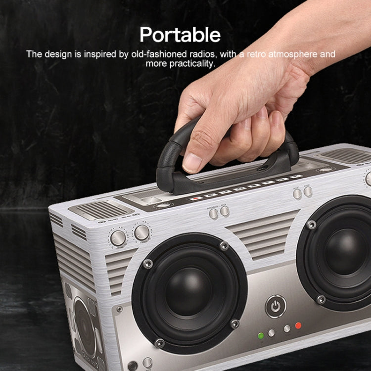 W9 Portable Retro Wooden Bluetooth Speaker, Support TF Card & 3.5mm AUX(Retro Silver) - Desktop Speaker by buy2fix | Online Shopping UK | buy2fix