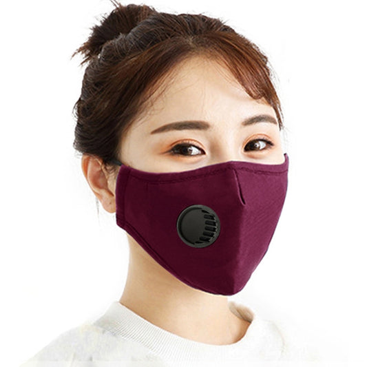 For Men Women Washable Replaceable Filter Breath-Valve PM2.5 Dustproof Face Mask(Dark Red) by buy2fix