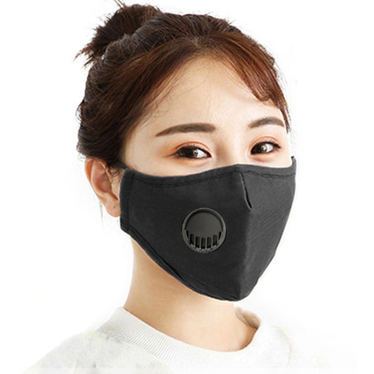 For Men Women Washable Replaceable Filter Breath-Valve PM2.5 Dustproof Face Mask(Black) by buy2fix