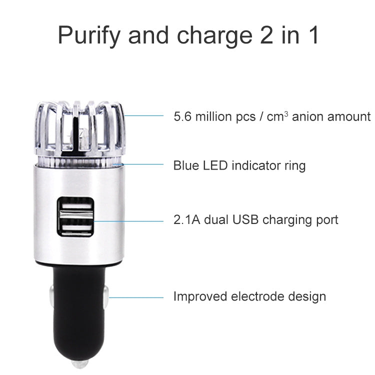 2 in 1 Car Negative-ion Aromatherapy Air Purifier Humidifier + Dual USB Port Car Charger (Silver) - Air Purifier by buy2fix | Online Shopping UK | buy2fix