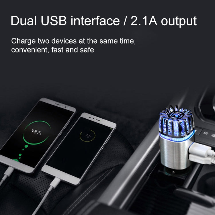 2 in 1 Car Negative-ion Aromatherapy Air Purifier Humidifier + Dual USB Port Car Charger (Silver) - Air Purifier by buy2fix | Online Shopping UK | buy2fix