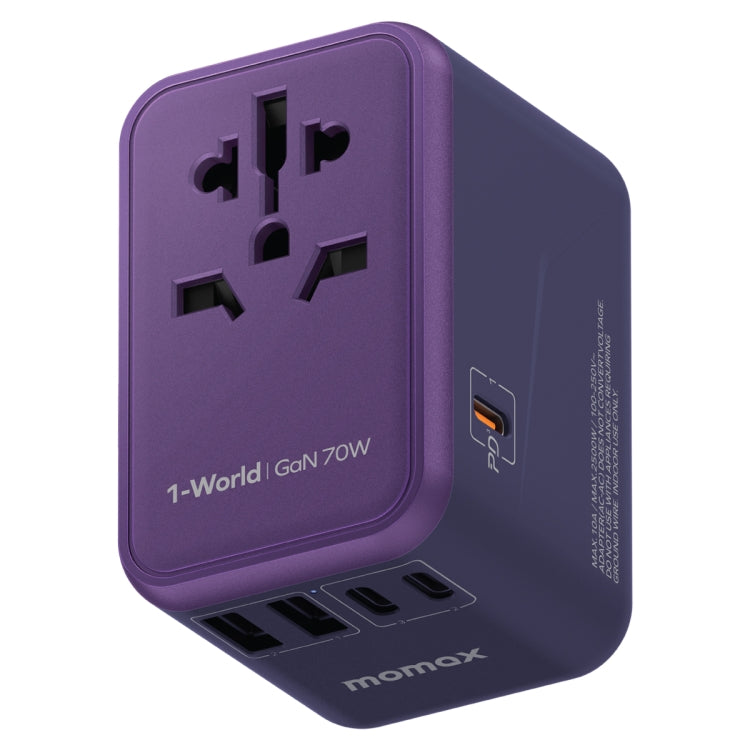 MOMAX 1-World UA8 PD 70W Fast Charger Power Adapter(Purple) - USB Charger by MOMAX | Online Shopping UK | buy2fix