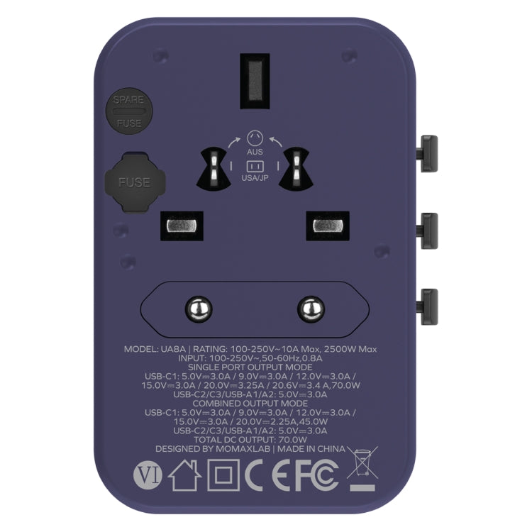 MOMAX 1-World UA8 PD 70W Fast Charger Power Adapter(Purple) - USB Charger by MOMAX | Online Shopping UK | buy2fix