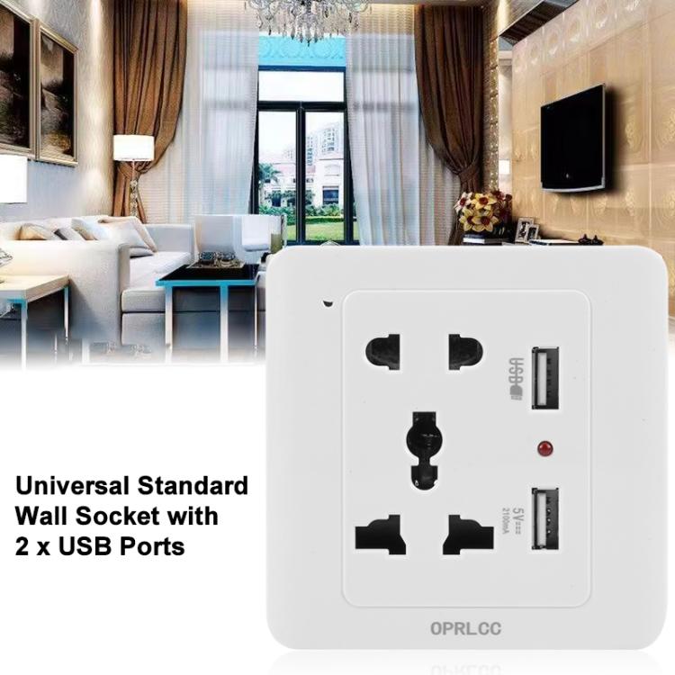 Universal Standard Wall Socket with 2 x USB Ports - by buy2fix | Online Shopping UK | buy2fix