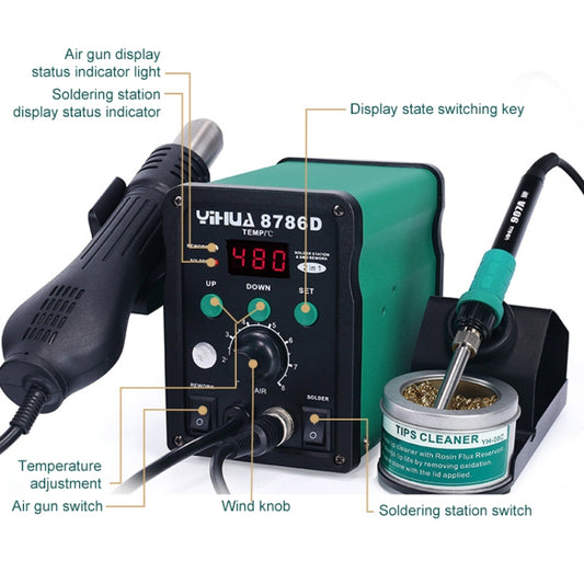 YIHUA 8786D 2 in 1 AC 220V LED Display Adjustable Temperature Hot Air Gun + Solder Station & Soldering Iron by buy2fix