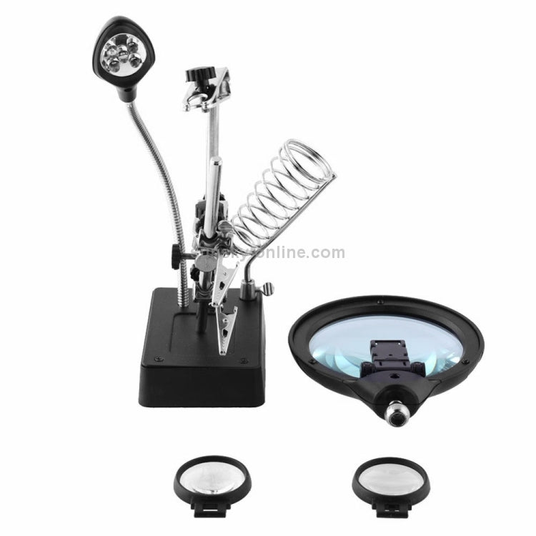 5 LED Auxiliary Clip Magnifier AC/DC Interchangeable with Soldering Stand & Two Magnifier, US Plug (Silver) - Soldering Iron Stand by buy2fix | Online Shopping UK | buy2fix