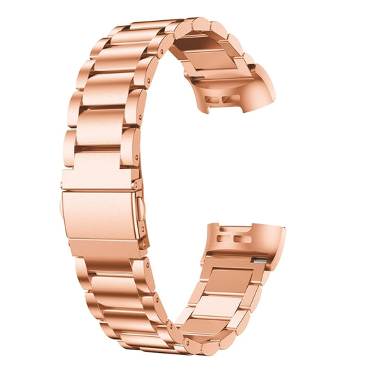 Three Beads Slingshot Buckle Solid Stainless Steel Watch Band for Fitbit Charge 4 (Rose Gold) by buy2fix