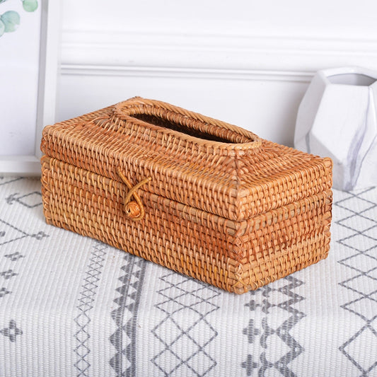 ZJH01 Restaurant Desktop Rattan Braided Tissue Storage Box Case, Size: L by buy2fix