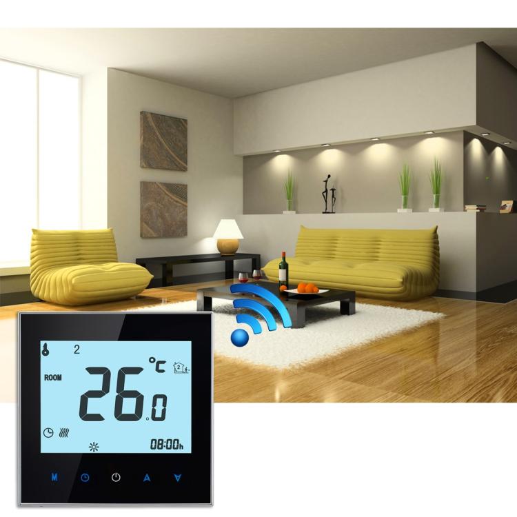 BHT-1000-GA-WIFI 3A Load Water Heating Type Touch LCD Digital WiFi Heating Room Thermostat, Display Clock / Temperature / Periods / Time / Week / Heat etc.(Black) by buy2fix