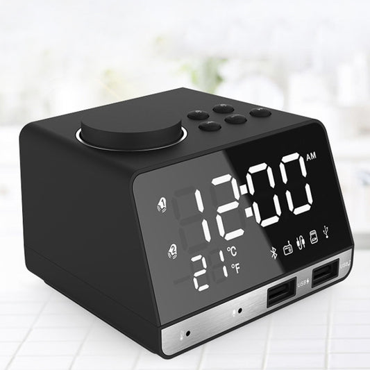 K11 Bluetooth Alarm Clock Speaker Creative Digital Music Clock Display Radio with Dual USB Interface, Support U Disk / TF Card / FM / AUX, EU Plug(Black) by buy2fix