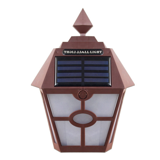 Solar Retro Hexagonal LED Wall Lamp Outdoor Light Sensor Control Landscape Light (Brown) by buy2fix