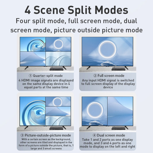 Measy MV4341 4K 30Hz 4 In 1 Out HDMI Quad Screen Splitter, Plug Type: EU Plug (Black) by Measy