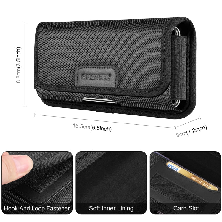 HAWEEL 4.7-6.1 inch Nylon Cloth Phone Belt Clip Horizontal Carrying Pouch with Card Slot (Black) - by HAWEEL | Online Shopping UK | buy2fix
