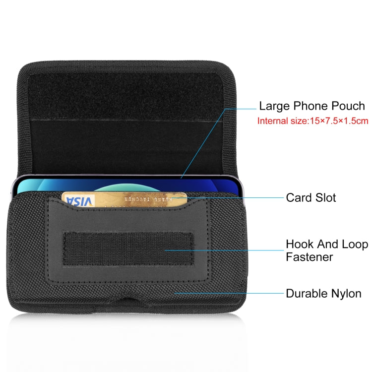 HAWEEL 4.7-6.1 inch Nylon Cloth Phone Belt Clip Horizontal Carrying Pouch with Card Slot (Black) - by HAWEEL | Online Shopping UK | buy2fix
