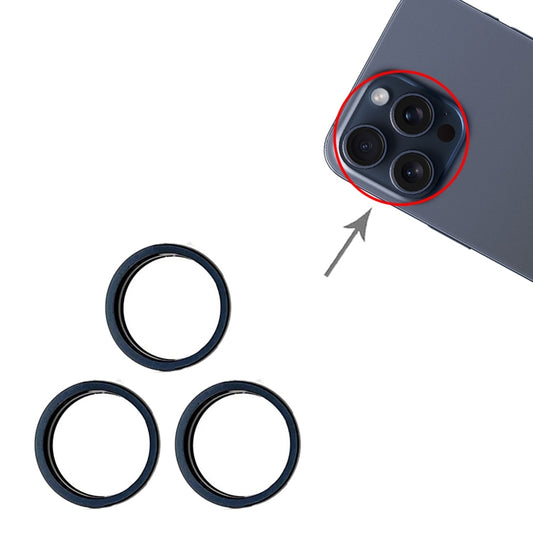 For iPhone 15 Pro / 15 Pro Max 3pcs/set Rear Camera Glass Lens Metal Outside Protector Hoop Ring (Blue) by buy2fix