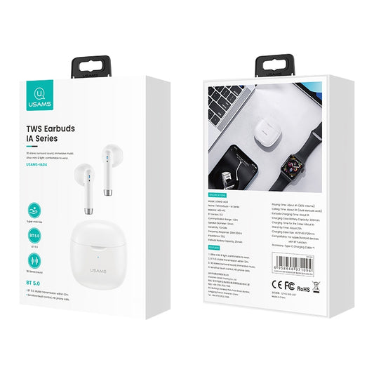 USAMS-IA04 Zero Sense Series Wireless Bluetooth 5.0 Mini TWS Earphone with Charging Box (White) - Bluetooth Earphone by USAMS | Online Shopping UK | buy2fix