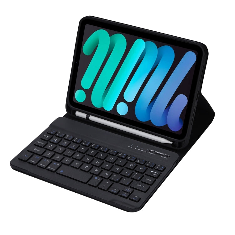 C06B Ultra-thin Candy Colors Bluetooth Keyboard Tablet Case for iPad mini 6 / mini 7 , with Stand & Pen Slot (Black) by buy2fix