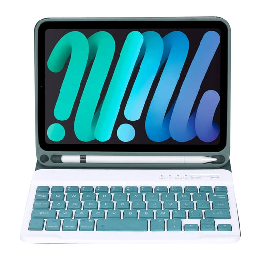 C06B Ultra-thin Candy Colors Bluetooth Keyboard Tablet Case for iPad mini 6 / mini 7 , with Stand & Pen Slot (Dark Green) by buy2fix