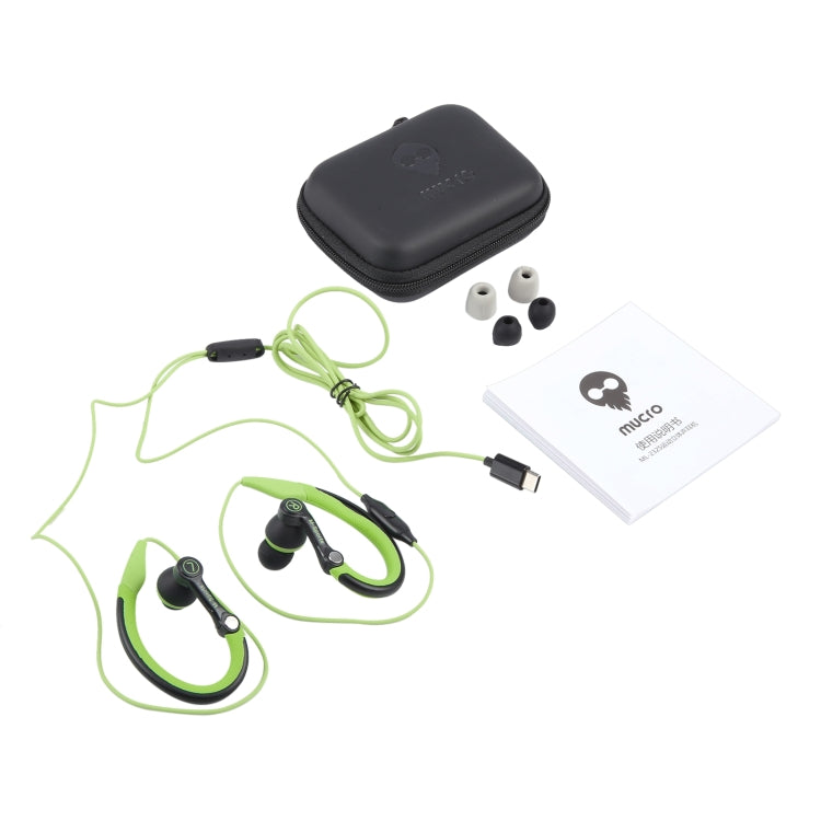 Mucro Type-C Plug In-Ear Sport Earhook Wired Stereo Headphones for Jogging Gym (Green) - Type-C Earphone by Mucro | Online Shopping UK | buy2fix