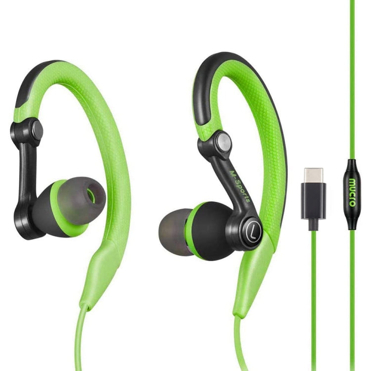 Mucro Type-C Plug In-Ear Sport Earhook Wired Stereo Headphones for Jogging Gym (Green) - Type-C Earphone by Mucro | Online Shopping UK | buy2fix