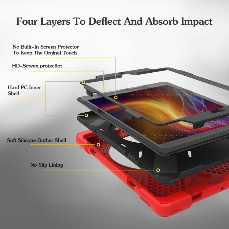 For iPad 9.7 (2018) & iPad 9.7 (2017) 360 Degree Rotation PC + Silicone Protective Case with Holder & Hand-strap(Red) - iPad 9.7 (2018) & (2017) Cases by buy2fix | Online Shopping UK | buy2fix