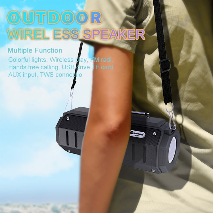 New Rixing NR-905FM TWS Bluetooth Speaker Support Hands-free Call / FM with Shoulder Strap & Antenna (Blue) - Desktop Speaker by NewRixing | Online Shopping UK | buy2fix