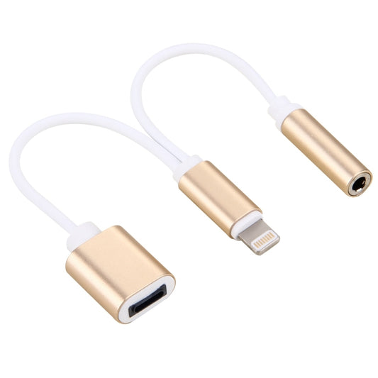10cm 8 Pin Female & 3.5mm Audio Female to 8 Pin Male Charger Adapter Cable, Support All IOS Systems(Gold) - Earphone Adapter by buy2fix | Online Shopping UK | buy2fix