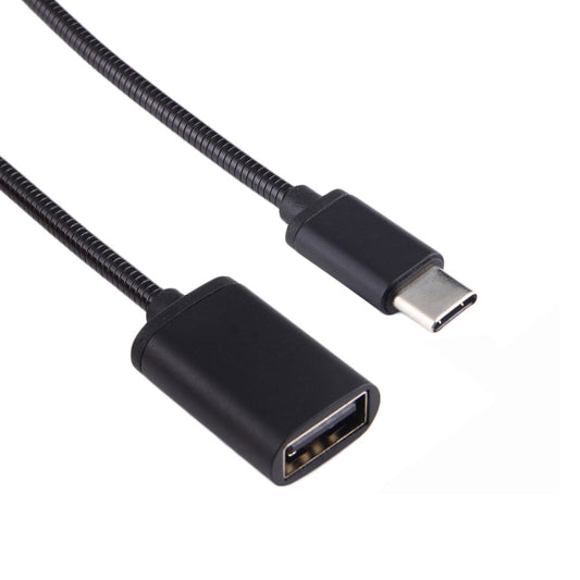 8.3cm USB Female to Type-C Male Metal Wire OTG Cable Charging Data Cable(Black) by buy2fix