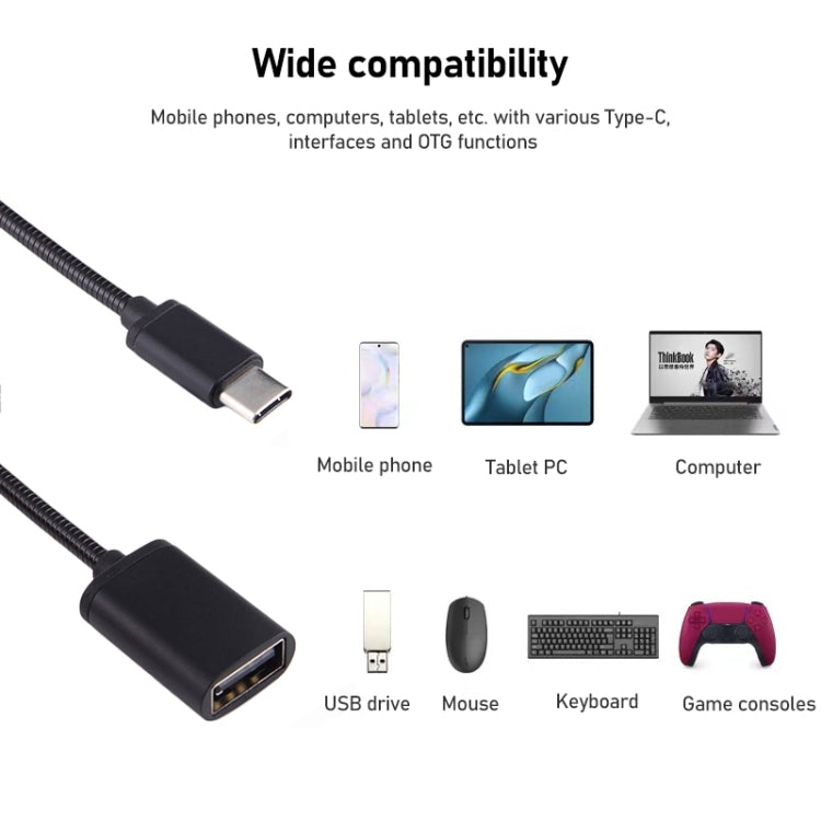 8.3cm USB Female to Type-C Male Metal Wire OTG Cable Charging Data Cable(Silver) - OTG Adapter by buy2fix | Online Shopping UK | buy2fix