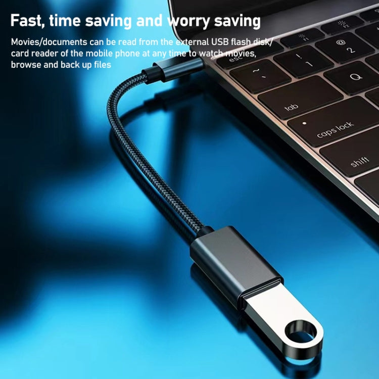 8.3cm USB Female to Type-C Male Metal Wire OTG Cable Charging Data Cable(Silver) - OTG Adapter by buy2fix | Online Shopping UK | buy2fix