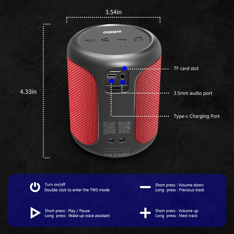 XDOBO Draco Mini IPX6 Waterproof Portable TWS Wireless Bluetooth Speaker Subwoofer (Red) - Desktop Speaker by XDOBO | Online Shopping UK | buy2fix