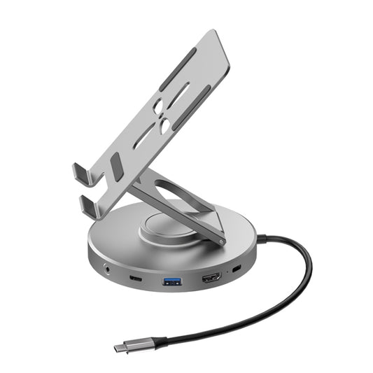 V269B 10 in 1 Type-C / USB-C PD Power 4K/60Hz Multiport HUB RJ45 Expansion Dock Swivel Stand HDMI Dongle Docking Station - Desktop Holder by buy2fix | Online Shopping UK | buy2fix