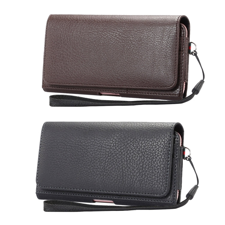 Universal Litchi Texture Vertical Flip Thwartwise PU Leather Case / Waist Bag with Back Splint & Card Slots & 15cm Lanyard for iPhone 8 Plus & 7 Plus & 6s Plus & 6 Plus, Galaxy Note 8 & Galaxy C9 Pr ... & Mate 7 & P9 Plus, Size: 16 x 8.3 x 1.5 cm(Black) by buy2fix