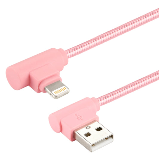 25cm Nylon Weave Style USB to 8 Pin Double Elbow Charging Cable(Pink) by buy2fix