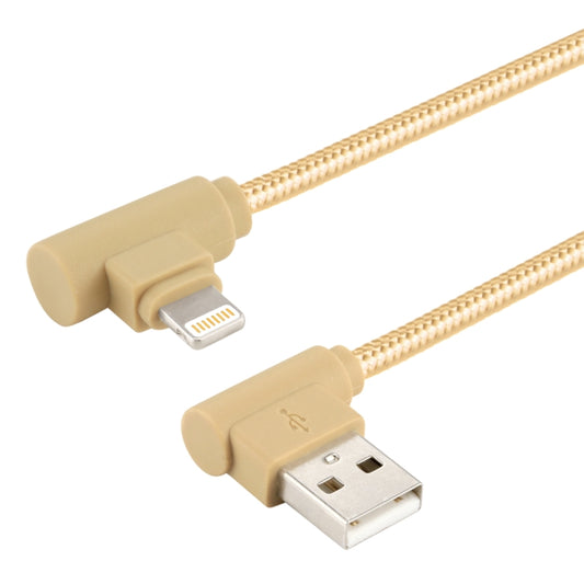 25cm Nylon Weave Style USB to 8 Pin Double Elbow Charging Cable(Gold) by buy2fix