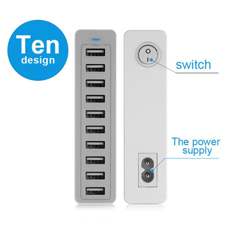 XBX09L 50W 5V 2.4A 10 USB Ports Quick Charger Travel Charger, EU Plug(White) - Multifunction Charger by buy2fix | Online Shopping UK | buy2fix