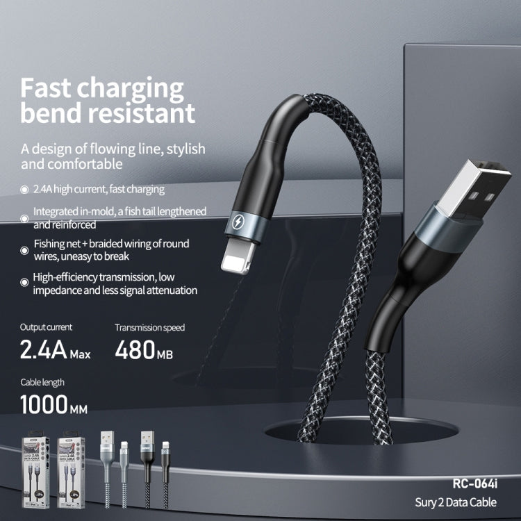 REMAX RC-064i Sury 2 Series 1m 2.4A USB to 8 Pin Data Cable for iPhone, iPad(Silver) - Normal Style Cable by REMAX | Online Shopping UK | buy2fix
