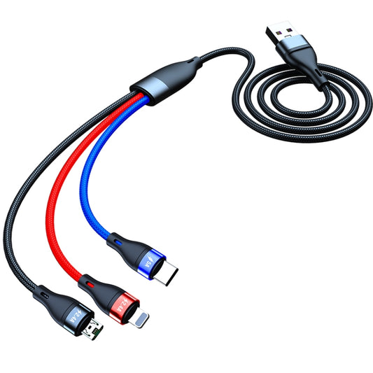 40W 5A USB to Micro USB + USB-C / Type-C + 8 Pin Fast Charging Data Cable, Cable Length: 1.2m by buy2fix