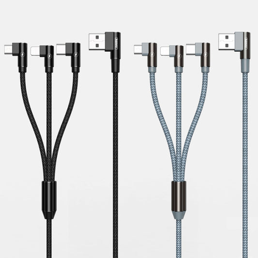 REMAX RC-167th 3 in 1 2.1A USB to 8 Pin + USB-C / Type-C + Micro USB Range Series Elbow Charging Cable, Cable Length: 1m (Black) by REMAX