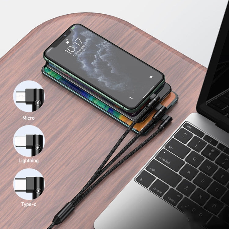 REMAX RC-167th 3 in 1 2.1A USB to 8 Pin + USB-C / Type-C + Micro USB Range Series Elbow Charging Cable, Cable Length: 1m (Black) by REMAX