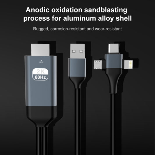 P8J Aluminum 3 in 1 8 Pin + Micro USB + USB-C / Type-C to HDTV Cable, Cable Length: 2m by buy2fix