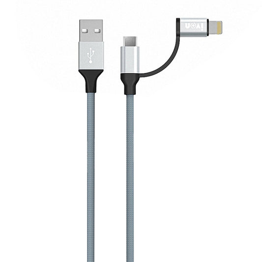 IVON CA51 2.4A USB to 8 Pin + Micro USB 2 in 1 Charging Sync Data Cable, Length: 1m(Silver) by IVON