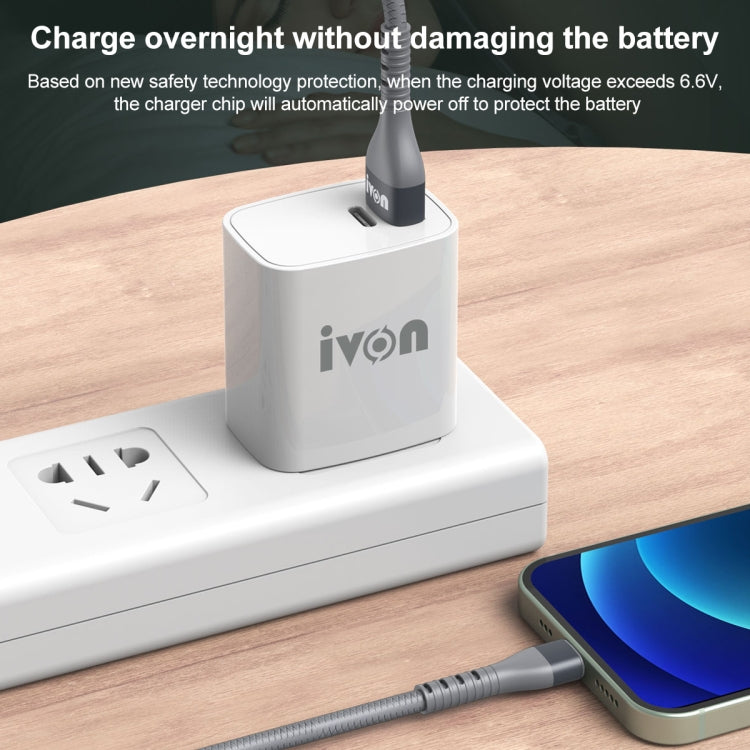 IVON CA92 2.4A Max USB to 8 Pin Rubber Fast Charging Data Cable, Length: 1.5m (Black) by IVON