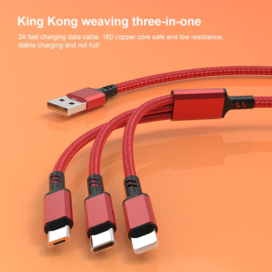 Orange Plug 3A 3 in 1 USB to Type-C / 8 Pin / Micro USB Fast Charging Cable, Cable Length: 1.2m(Black) by buy2fix