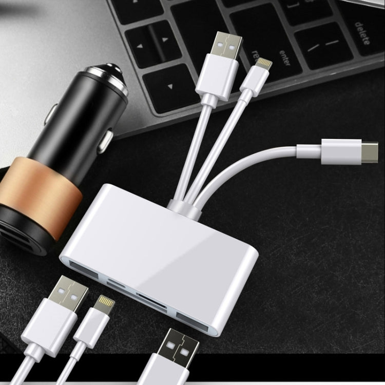 5 in 1 8 Pin + Type-C / USB-C + USB + TF Card + SD Card Multi-function Camera Reader Adapter by buy2fix