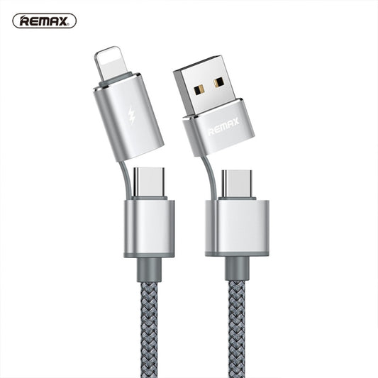 REMAX RC-020t 2.4A Aurora Series 4 in 1 8 Pin + USB +2 x Type-C Data Snyc Charging Cable, Cable Length: 1m(Silver) by REMAX