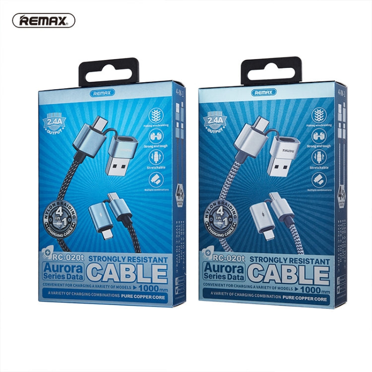 REMAX RC-020t 2.4A Aurora Series 4 in 1 8 Pin + USB +2 x Type-C Data Snyc Charging Cable, Cable Length: 1m(Silver) by REMAX